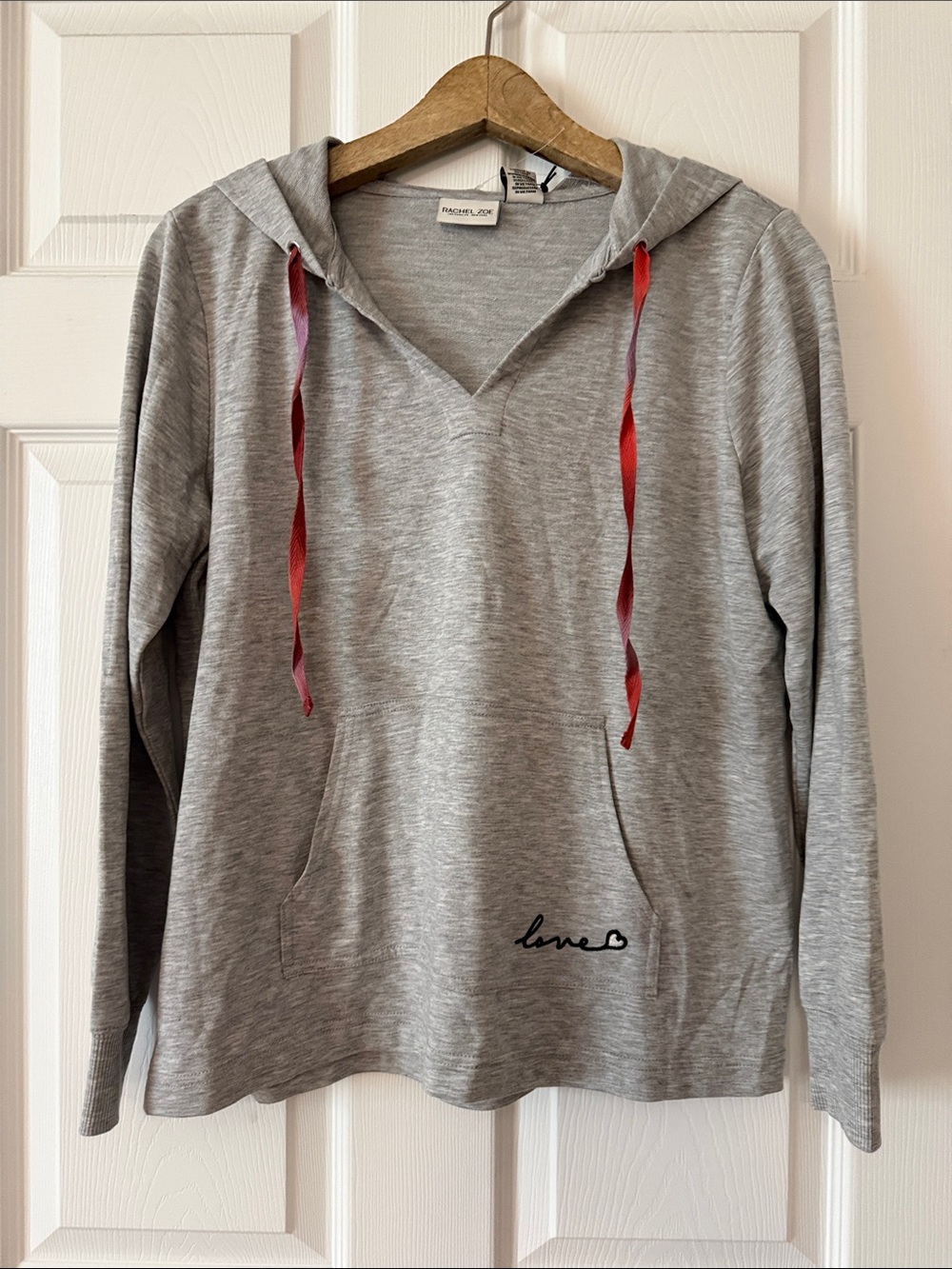 Rachel Zoe Light Gray Hoodie with Red Accent Drawstrings